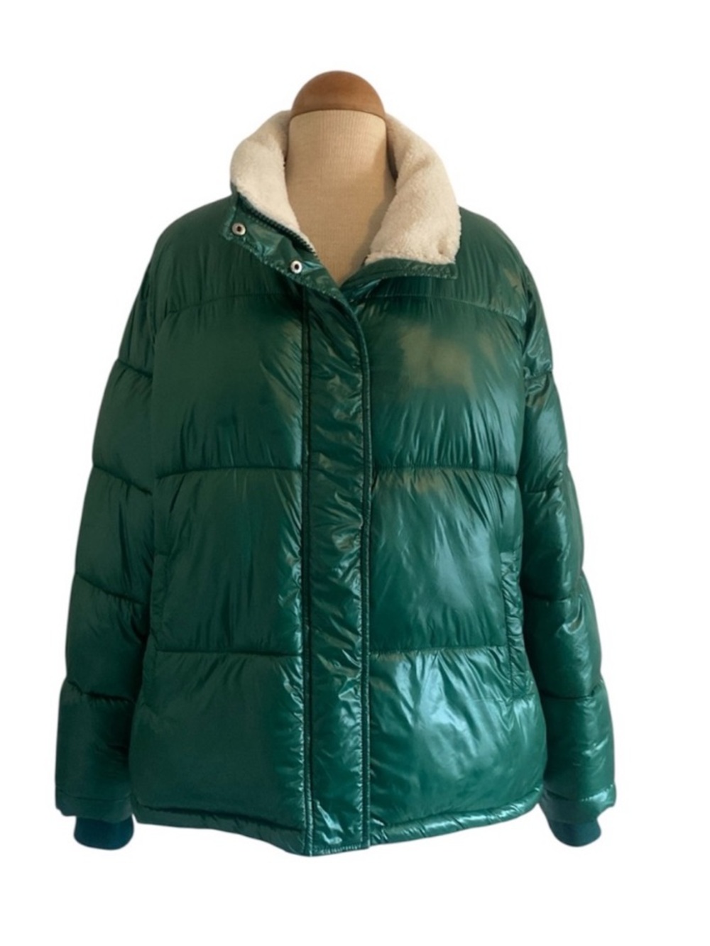 Koolaburra by UGG Shiny Green Sherpa-Trim Puffer Coat/Jacket Size Women’s XL - Picture 2 of 6